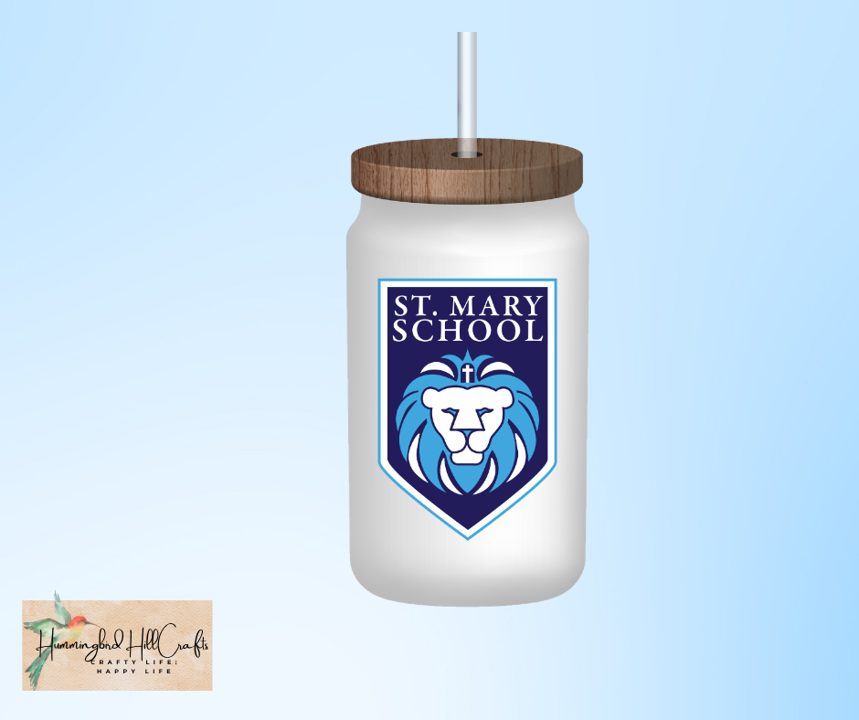 15 oz Glass Can - St. Mary's Lion Head Logo